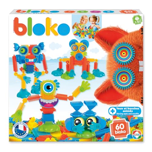 BLOKO - Set aus 60 BLOKO Monsters mit animierten Augen und Mündern - Ab 12 Monaten - Hergestellt in Europa - Konstruktionsspielzeug 1. Alter - 503559 von BLOKO