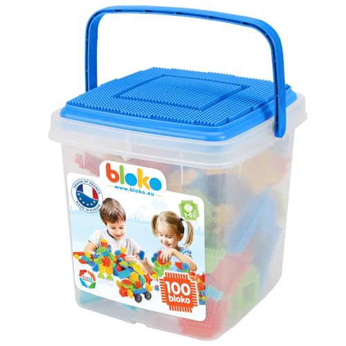 BLOKO 503552 100 Aufbewahrungstonne mit 1 Spielplatte (Blau), Multicolor, 232321 von BLOKO