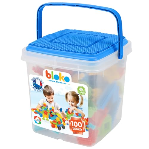 BLOKO 503552 MBI Weiß 100 Aufbewahrungstonne mit 1 Spielplatte (Blau), Multicolor, 232321 von BLOKO