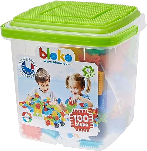 BLOKO 503553 100 Aufbewahrungstonne mit 1 Spielplatte (Grün), Multicolor, 232321 von BLOKO
