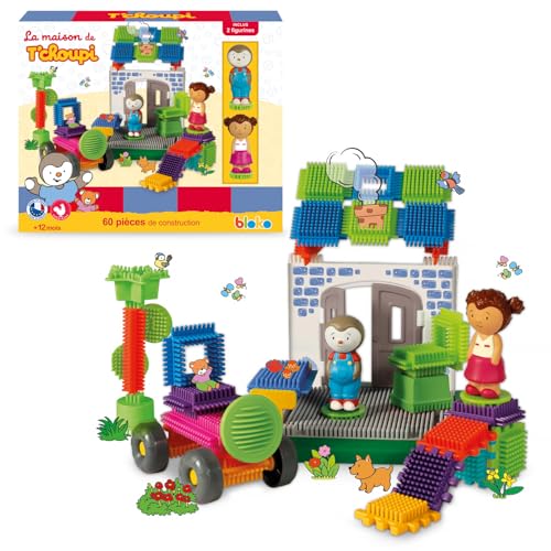 BLOKO | Haus von T'choupi | 60 Bausteine und 2 3D-Figuren | Fantasie | Verschiedene Formen und Konstruktionen | Design Frankreich Geschenkidee für Kinder ab 1 Jahr | 503741 von BLOKO