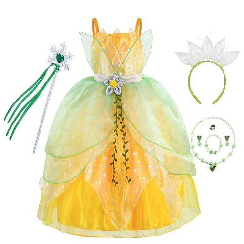 BLOOMIRO Mädchen Prinzessin Kostüm Dress Up Geburtstag Party Outfits mit Zubehör (A, 3T) von BLOOMIRO
