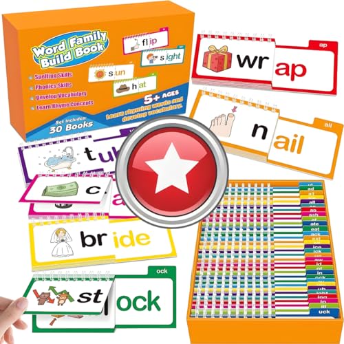 30 Read and Rhyme Flip Books,Word Family Flip Books,Lesehilfe Kinder Cards,Sprechende Lernkarten Kinder,Buchstaben Lernen,Alphabet Lernen,Schreiben Lernen,Schulanfang,Sprachförderung von BLOOOK