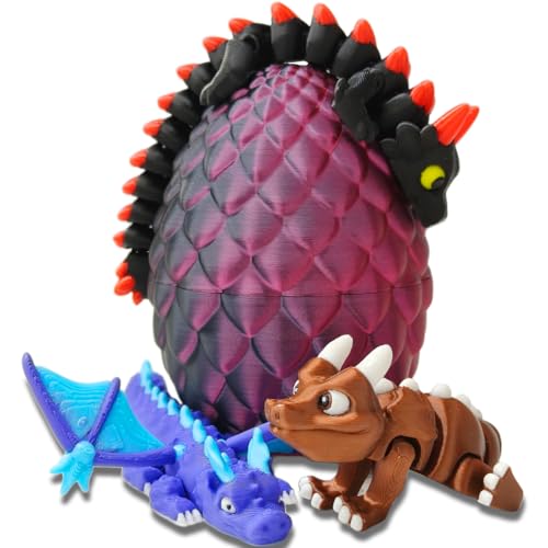 3D Druck Drachenei mit Drache und Dinosaurier,3D Printed Dragons and Dinosaur Figuren,3D Drachen Ei Spielzeug ab 6 Jahre Jungen Kinder Geburtstag (Schwarz Rot) von BLOOOK