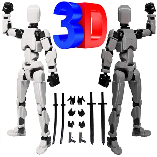 BLOOOK 13 Types Action Figure,T13 Action Figure Spielzeug,3D Printed Multi-Jointed Movable,Home Desk Decor Ornament,Gamer Gadget Geschenk für Zocker Männer Herren,Adults Fidget Toys (Weiß Grau) von BLOOOK