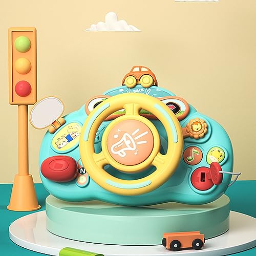 BLOOOK Cartoon Auto Lenkrad Kinder Spielzeug,mit 360° Rotation, Interaktives Lenkrad Lernspielzeug mit Lichtern und Geräuschen，frühpädagogisches Geschenk für Kleinkinder/Kinder (A) von BLOOOK