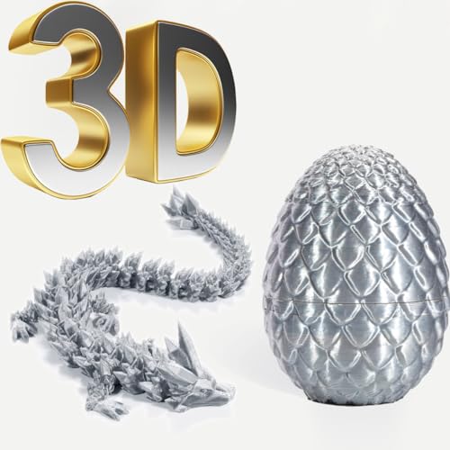 BLOOOK 3D Printed Dragon Egg,Dracheneier Drachenei Drachen Spielzeug,Osterdeko,Ostern Deko,Ostereier zum Befüllen,Easter Eggs Decoration for Filling,ostergeschenke Kinder (Silber) von BLOOOK