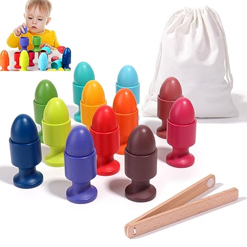 BLOOOK Montessori Holzspielzeug, Baby Spielzeug, 12 Ei-Paarungsspielzeuge mit Tasse und Bett, geeignet für Kinder im Alter von 3, 4 und 5 Jahren zum Farbkategorisieren und Zählen mit den Paareiern (A) von BLOOOK