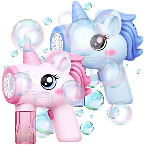 Seifenblasenpistole Unicorn,Seifenblasenmaschine Kinder,Unicorn Bubble Machine,Seifenblasen Kinder,Einhorn Sspielzeug,Bubble Gun (Rosa Blau) von BLOOOK