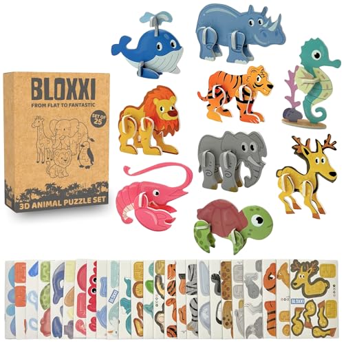 Bloxxi 25x 3D Puzzle Tiere - Kindergeburtstag Gastgeschenke & Mitgebsel Set - Give Aways & Mitbringsel für Kinder, Originelle Gastgeschenke Mädchen Jungen von BLOXXI