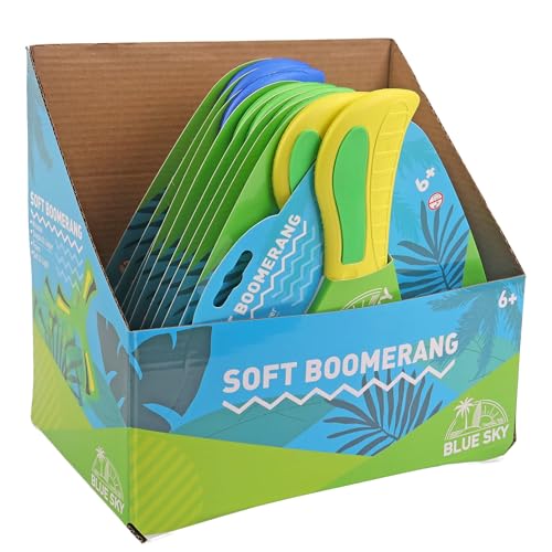 BLUE SKY - 12er Pack Bumerangs - Outdoor-Spiel - 047705PA - Zufällige Farbe - Schaumstoff - Kinderspielzeug - Weich - Leicht - Innen - Außen - Wurfspiel - Indoor - Ab 6 Jahren von BLUE SKY