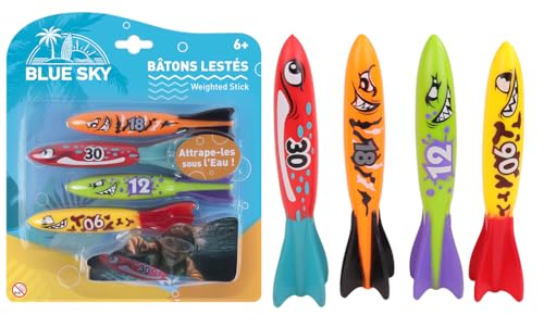BLUE SKY - Set mit 4 beschwerten Stäben - Tauchspiel - 048411 - Kunststoff - Schwimmen Lernen - Eintauchen - Kinderspielzeug - Poolspiel - Ab 6 Jahren von BLUE SKY