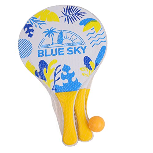 Blue Sky - 2 Strandtennisschläger - Strandball - Schlägerspiel - 040719J - Gelb - Holz - 38 cm x 24 cm - Spielzeug für Kinder und Erwachsene - Outdoor-Spiel - Strandspiel - Ab 3 Jahren von BLUE SKY