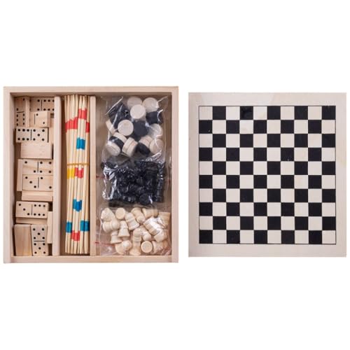 BLUECHOLON 4-in-1 Brettspiel, Schach, Damen, Domino und Mikado, Holzbox, 16,5 x 16,5 x 3 cm BLUECHOLON 4-in-1 Brettspiel, Schach, Damen, Domino und Mikado, Holzbox, 16,5 x 16,5 x 3 cm von BLUECHOLON