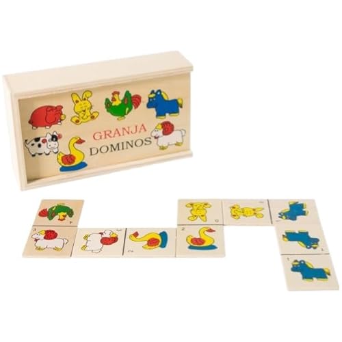 BLUECHOLON Kleines Domino aus Holz mit Tieren, 28 Spielsteine, Bauernhof- und Dschungelmotive, Lernspiel für Kinder (Bauernhof) von BLUECHOLON