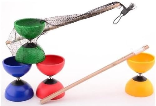 BLUECHOLON Professioneller Diabolo mit Stäbchen aus Holz, 40 cm oder Metall, 31,5 cm, komplettes Set für Anfänger, Jonglier-Set im Freien, zufällige Farbe, ab 6 Jahren (Holz 40 cm) von BLUECHOLON
