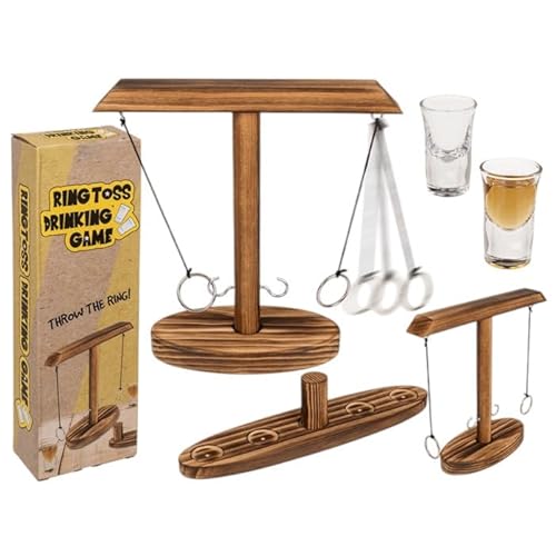 BLUECHOLON Trinkspiel mit Ringwerfer, Geschicklichkeitsspiel aus Holz für Tequila-Schnaps, Drinking Game. von BLUECHOLON