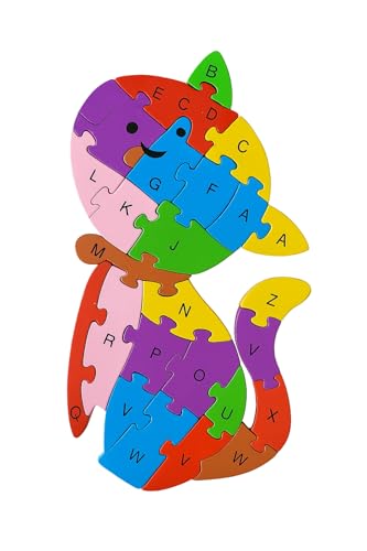 Puzzle, pädagogisches Puzzle, aus Holz, Tiere und Fahrzeuge, 25 x 20 cm, Zahlen und Buchstaben, Alphabet, mehrfarbig (Katze) von BLUECHOLON
