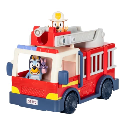 BLUEY Feuerwehrauto | Feuerwehrauto, exklusive Feuerwehrmann Bingo und Bob Bilby Figuren | Heben Sie die Leiter, drehen Sie sie um und rollen Sie den Schlauch aus | Inklusive Stickerbogen, Mehrfarbig von BLUEY