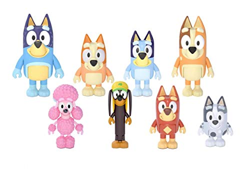 Bluey 8er-Figurenpack "Bluey's Familie und Freunde", 8 Figuren mit beweglichen Gelenken, offizieller Sammelartikel von Akedo