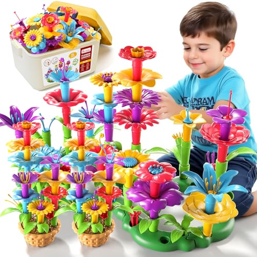 BLmukce Blumengarten-Bauspielzeug-Set für Mädchen und Kinder im Alter von 3 4 5 6 7 Jahren – STEM pädagogisches Stapelspielzeug für Kinder im Vorschulalter – 81-teiliges Lernset beim Spielen von BLmukce