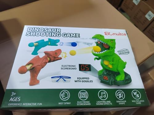 BLmukce Dinosaurier Schießspielzeug für Jungen 2 3 4 5 6 7 Jahre alt, 2 Luftpumpe Launcher, bewegliches Ziel & 48 Schaumkugeln, Outdoor/Hinterhof Spiele mit LED Score & Sound von BLmukce