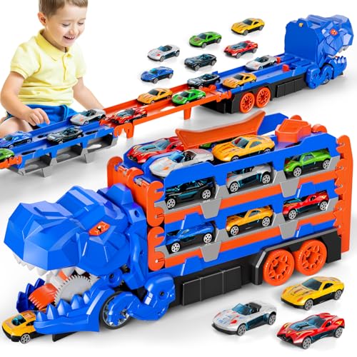 BLmukce Dinosaurier Transporter LKW für Kinder 2 3 4 5 6 Jahre - Transformierbar in Dino mit 12 Die-Cast Rennwagen, Tragbares Spielzeug Auto Set mit Aufbewahrung für Jungen & Mädchen BLmukce Dinosaurier Transporter LKW für Kinder 2 3 4 5 6 Jahre - Transformierbar in Dino mit 12 Die-Cast Rennwagen, Tragbares Spielzeug Auto Set mit Aufbewahrung für Jungen & Mädchen von BLmukce