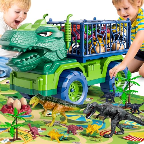 Dinosaurier-Spielzeug für Kinder von 3–5 Jahren, Dinosaurier-Truck mit 8 Dinosaurierfiguren, Spielmatte, Ei, Baum, T-Rex-Transportauto-Transporter, Geburtstagsgeschenk, Spielzeug für Jungen ab 3, 4 un von BLmukce