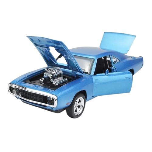Miniatur Motorfahrzeug-Modelle 1:32 Für Simulation 1970 Dodge Charger Legierung Sportwagen Modell Sound Licht Zurückziehen Luxus Auto Spielzeug Ornamente Fertigmodell(Blue) von BMAONZ
