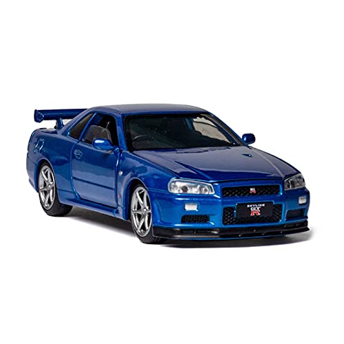 BMAONZ Miniatur Motorfahrzeug-Modelle Maßstab 1 32 Für Nissan-GTR R35 Zurückziehen Von Sound Und Licht Automodell Simulation Legierung Diecast Auto Simulation Auto Fertigmodell(Blau) von BMAONZ