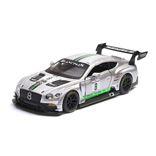 Für Bentley Continental GT3 1 32 Alu-Rennwagenmodell Sound Und Licht Ziehen Kinderfahrzeug-Spielzeuggeschenk Zurück(Silber) von BMAONZ