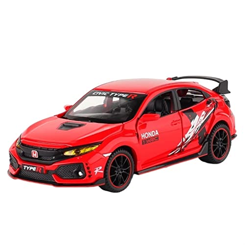 Für Honda Civic Type-R 1 32 Legierung Limited Edition Automodell Sound Light Pull Back Spielzeugfahrzeug Ornament(Rot) von BMAONZ