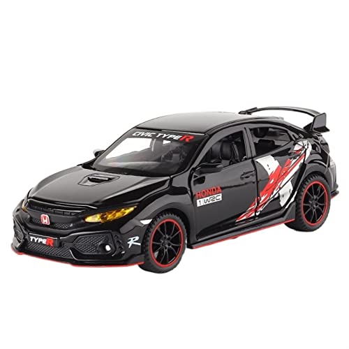 Für Honda Civic Type-R 1 32 Legierung Limited Edition Automodell Sound Light Pull Back Spielzeugfahrzeug Ornament(Schwarz) von BMAONZ