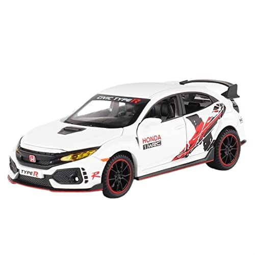 Für Honda Civic Type-R 1 32 Legierung Limited Edition Automodell Sound Light Pull Back Spielzeugfahrzeug Ornament(White) von BMAONZ