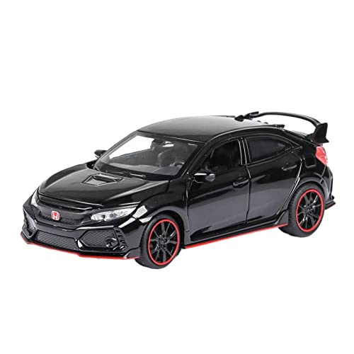 Für Honda Civic Type-R 1 32 Leichtmetall-Rennwagenmodell Sound Und Licht Pull Back Boy Spielzeugfahrzeug Geschenk(Schwarz) von BMAONZ