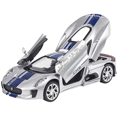 Für Jaguar C-X75 1 32 Legierung Sportwagen Modell Sound Light Pull Back Kinderspielzeug Fahrzeug Geschenk(Silber) von BMAONZ