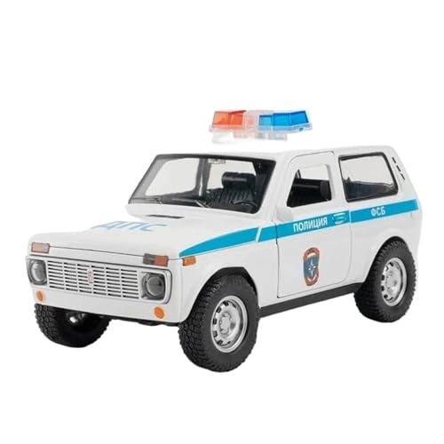 Miniatur Motorfahrzeug-Modelle 1 18 Für Russische Lada NIVA Polizeiauto Modell Metalldruckguss Ton Und Licht Pullback-Tür Kann Geöffnet Werden Fertigmodell(White) von BMAONZ