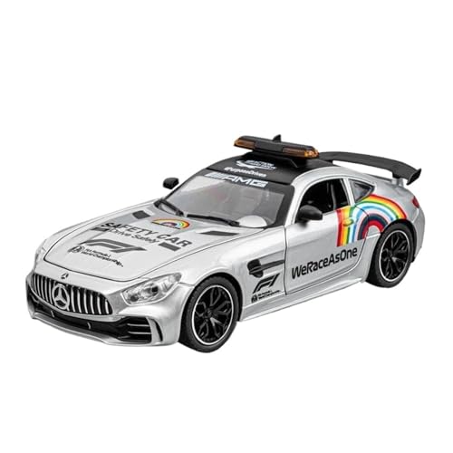 Miniatur Motorfahrzeug-Modelle 1 24 Für Mercedes Benz GTR AMG Supersportwagen Modellauto Druckguss Metallguss Sound Und Licht Auto Fertigmodell(Silber) von BMAONZ
