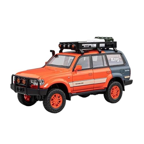 Miniatur Motorfahrzeug-Modelle 1 24 Für Toyota Land Cruiser LC80 SUV Druckguss Metall Sound Und Licht Auto Modell Spielzeug Fahrzeug Fertigmodell(Orange) von BMAONZ