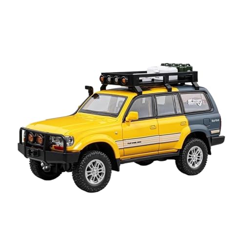 Miniatur Motorfahrzeug-Modelle 1 24 Für Toyota Land Cruiser LC80 SUV Druckguss Metall Sound Und Licht Auto Modell Spielzeug Fahrzeug Fertigmodell(Yellow) von BMAONZ