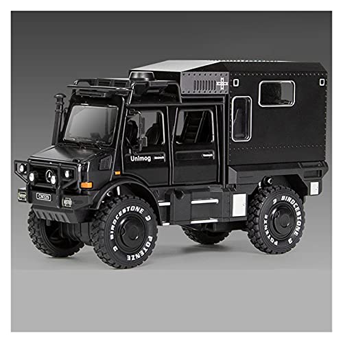 Miniatur Motorfahrzeug-Modelle 1 28 Für Unimog Wohnmobil Zurückziehen Sound Und Licht Automodell Simulation Legierung Auto Diecast Auto Simulation Auto Fertigmodell(Schwarz) von BMAONZ