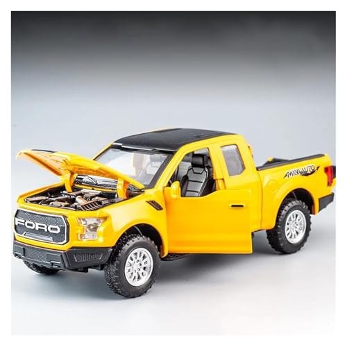 Miniatur Motorfahrzeug-Modelle 1 32 Für Ford F150 Druckguss-Automodell Mit Ton Und Licht Pull Back Auto Spielzeug Fertigmodell(Yellow) von BMAONZ