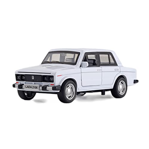 Miniatur Motorfahrzeug-Modelle 1 32 Für Lada Retro Alloy Car Models Diecast Fahrzeuge Simulation Sound Light Fertigmodell(White) von BMAONZ