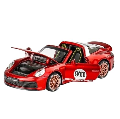 Miniatur Motorfahrzeug-Modelle 1 32 Für Porsche 911 Targa 4S Cabrio Sportwagen Legierung Automodell Mit Sound Türen Öffnen Fertigmodell(Rot) von BMAONZ