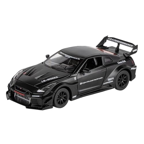 Miniatur Motorfahrzeug-Modelle 1:24 Für Nissan GTR Legierung Modell Pull Back Auto Super Sport Auto Spielzeug Auto Modell Mit Sound Und Licht Fertigmodell(Black) von BMAONZ
