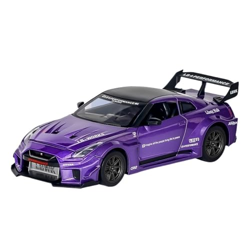 Miniatur Motorfahrzeug-Modelle 1:24 Für Nissan GTR Legierung Modell Pull Back Auto Super Sport Auto Spielzeug Auto Modell Mit Sound Und Licht Fertigmodell(Purple) von BMAONZ