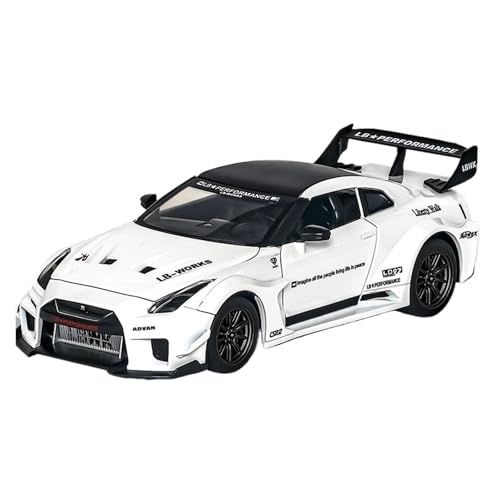 Miniatur Motorfahrzeug-Modelle 1:24 Für Nissan GTR Legierung Modell Pull Back Auto Super Sport Auto Spielzeug Auto Modell Mit Sound Und Licht Fertigmodell(White) von BMAONZ