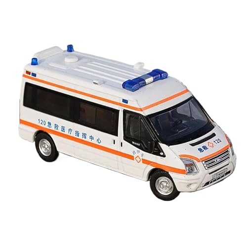 Miniatur Motorfahrzeug-Modelle 1:64 Für Ford Transit Feuerwehrauto Krankenwagen Legierung Emulation Rettungsfahrzeug Modell Metall Szene Ornament Automodell Fertigmodell(White) von BMAONZ