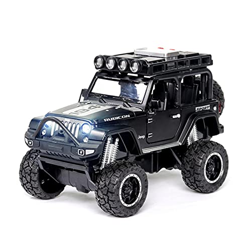 Miniatur Motorfahrzeug-Modelle Für Jeep Wrangler Rubicon Modified Sound and Light Pull Back 1 32 Diecast Alloy Metal Automodell Fertigmodell(Schwarz) von BMAONZ