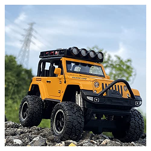 Miniatur Motorfahrzeug-Modelle Für Jeep Wrangler Rubicon Modified Sound and Light Pull Back 1 32 Diecast Alloy Metal Automodell Fertigmodell(Yellow) von BMAONZ